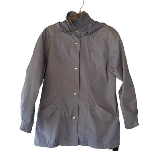 Vintage London Fog Jacket 14 Regular Women's Snap Front Hood Lining Blue Gray - Picture 10 of 10